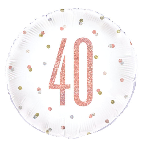 Birthday Rose Gold Glitz Number 40 Round Foil Balloon 18", Packaged