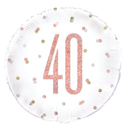 Birthday Rose Gold Glitz Number 40 Round Foil Balloon 18", Packaged