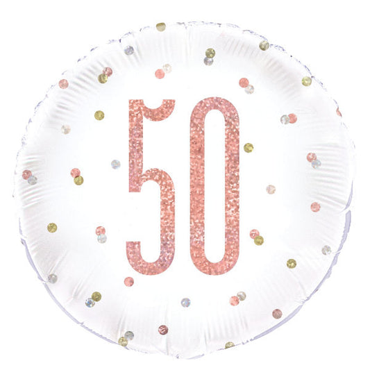 Birthday Rose Gold Glitz Number 50 Round Foil Balloon 18", Packaged