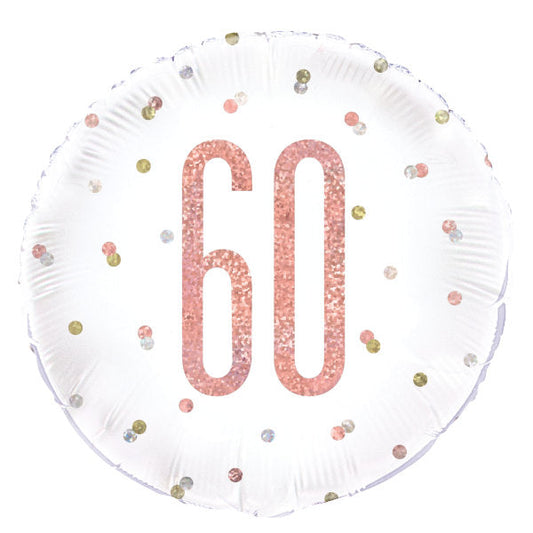 Birthday Rose Gold Glitz Number 60 Round Foil Balloon 18", Packaged