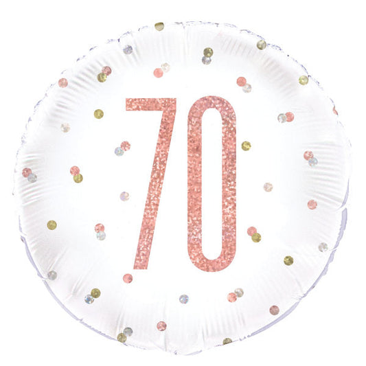 Birthday Rose Gold Glitz Number 70 Round Foil Balloon 18", Packaged