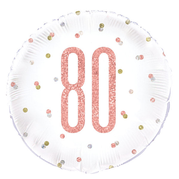 Birthday Rose Gold Glitz Number 80 Round Foil Balloon 18", Packaged