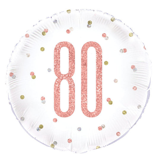 Birthday Rose Gold Glitz Number 80 Round Foil Balloon 18", Packaged