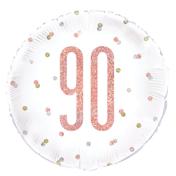 Birthday Rose Gold Glitz Number 90 Round Foil Balloon 18", Packaged