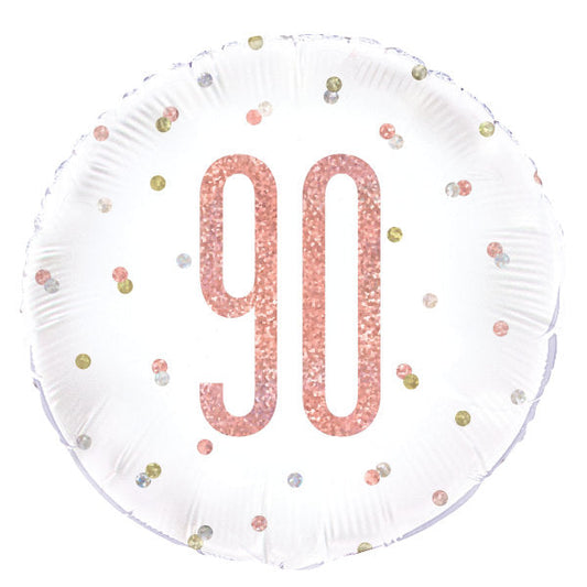 Birthday Rose Gold Glitz Number 90 Round Foil Balloon 18", Packaged