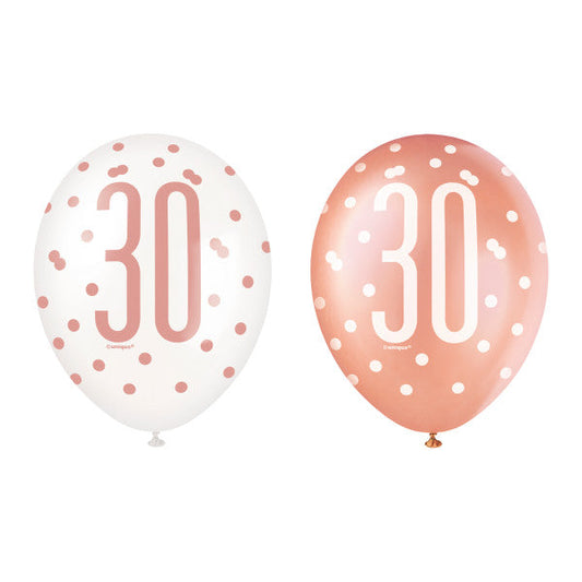 6 12" Rose Gold Latex Balloons 30