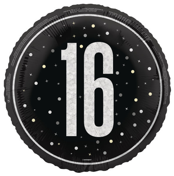 18" GLITZ Black 16 Prism Foil Balloon, Round