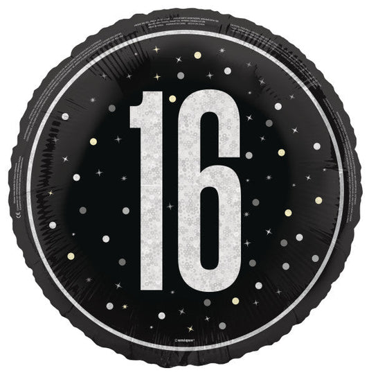 18" GLITZ Black 16 Prism Foil Balloon, Round