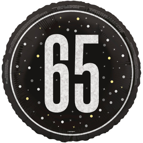 Birthday Glitz Black Number 65 18" Foil Balloon, Packaged