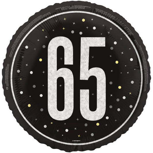 Birthday Glitz Black Number 65 18" Foil Balloon, Packaged